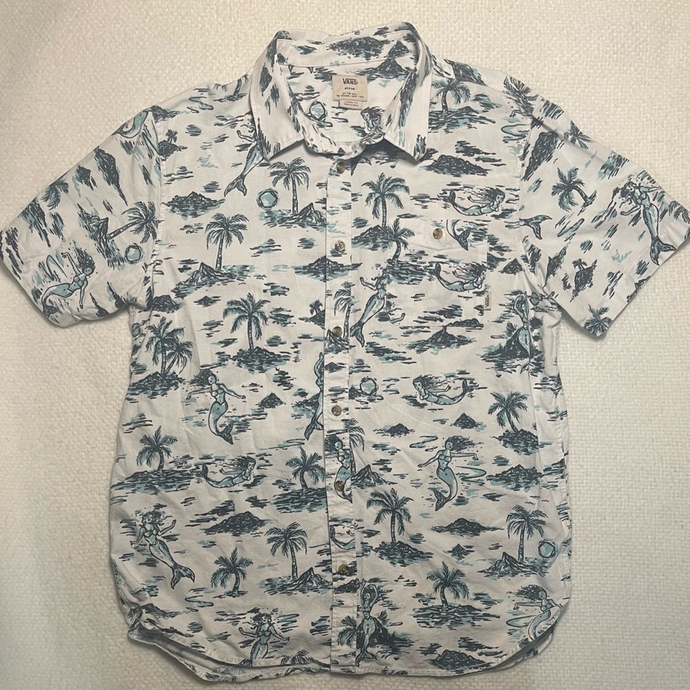 Vans Men's Tropical Aloha Mermaid Casual Skater Button Down Shirt size Med